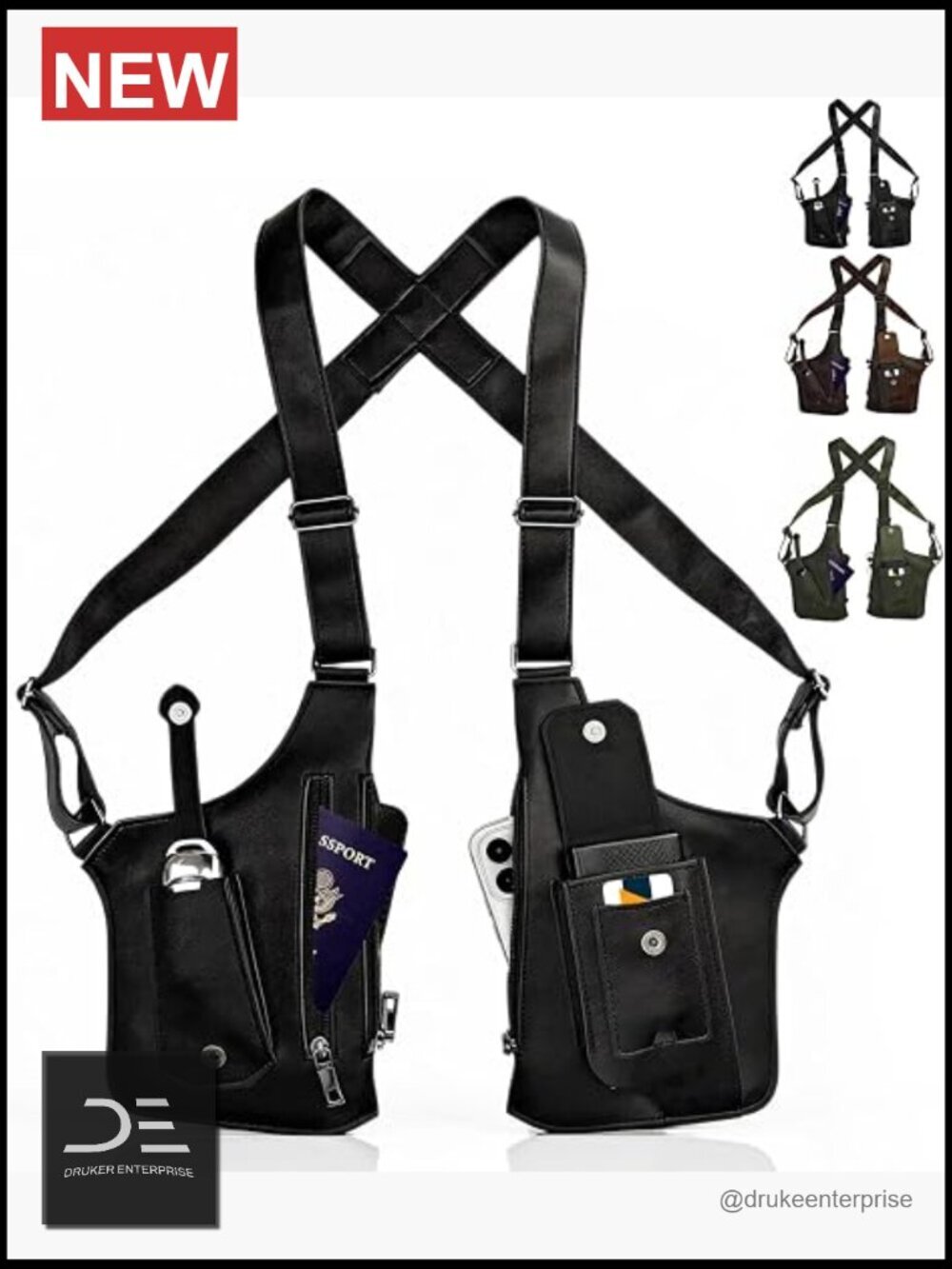 Men's Adjustable Underarm Chest Bag Anti-Theft Cross-Body Concealed Carry PU